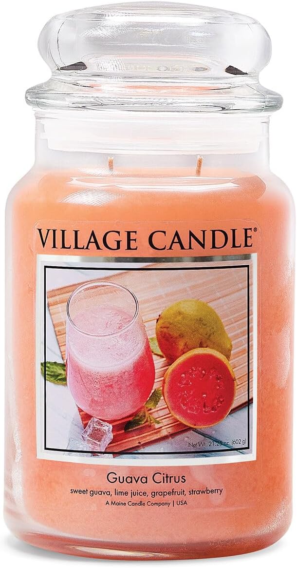 Village Candle Guava Citrus, Large Glass Apothecary, Jar Scented Candle, 21.25oz
