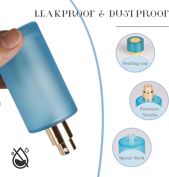2pcs 50ml Glass Spray Bottle for Perfume,Refillable Travel Perfume Atomizer Bottles,Blue Portable Cologne Atomizer Empty Bottle.(Blue*2)