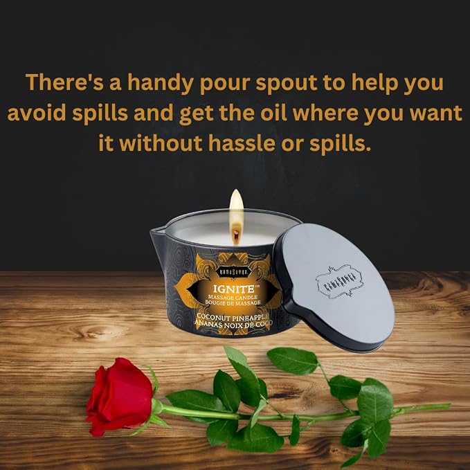 KAMA SUTRA Ignite Coconut Pineapple 6 oz Massage Candle - Coconut Oil and Soy Based, Melts into a Warm Oil, Couples, Pour Spout Candle