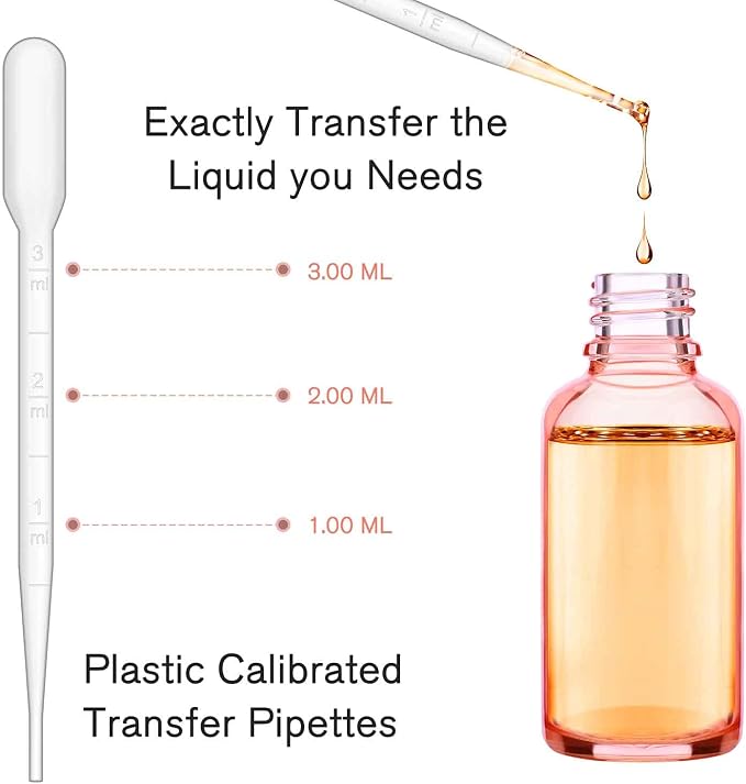 PrettyCare Glass Eye Dropper Bottles 2oz (60ml), 24 Pcs Rose Empty Thick Large Bottles Bulk with Leakproof Caps - With Labels & Funnels for for Storage, Travel,Essential Oils, Skincare, Tincture