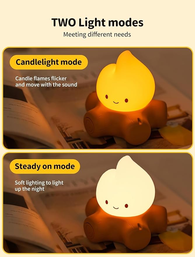 3 Pcs Campfire Night Light, Rechargeable Flame Lamp with 5 White Noise, Dimmable Flameless Candles Lights, Portable LED Ambiance Light for Camping Indoor Outdoor Holiday Decor Gifts