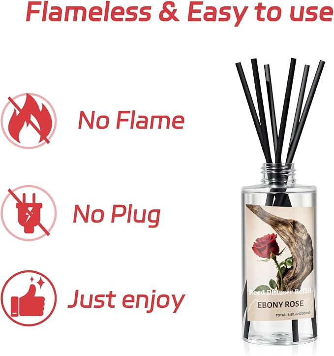 SCENTORINI Reed Diffuser Oil Refill, Ebony Rose Diffuser Oil 6.76 Fl Oz, Natural Scented Essential Oil Refill Long Lasting Summer Home Fragrance for Room Spa Aromatherapy Bathroom Home Decor