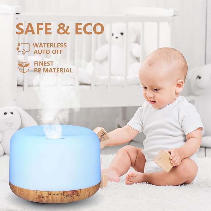 SACATR 500ML Aroma Diffuser for Home, Ultrasonic Quiet Essential Oil Diffuser with 36 Natural Oils, 15 LED Colors, Remote Control & Auto Shut-Off for Home Office Decor Gift