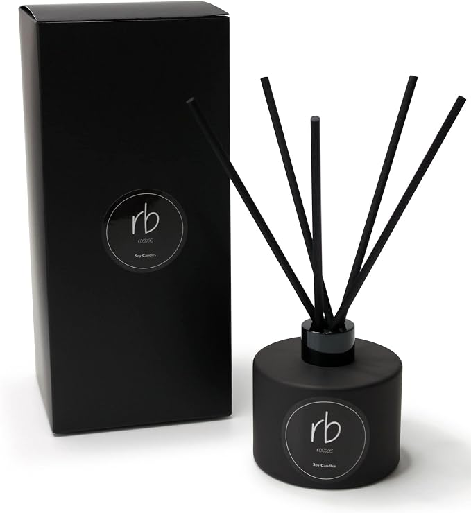 rosbas Fraser Fir Reed Diffuser Set - Black Glass Bottle - 6 fl oz with Elegant Gift Box - High Performance Fiber Reeds - Handcrafted in USA
