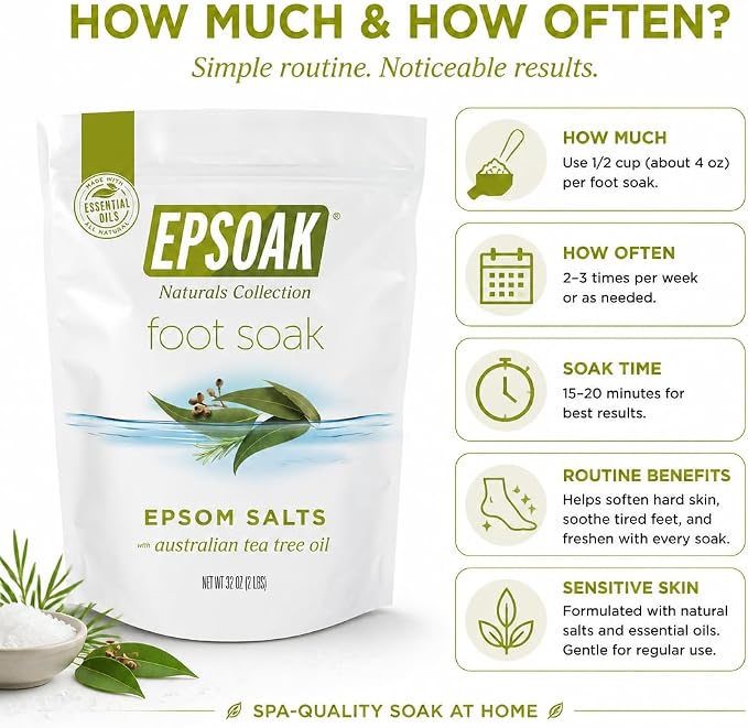 Tea Tree Oil Foot Soak with Epsoak Epsom Salt - 2 Pound Value Bag - Made in the USA