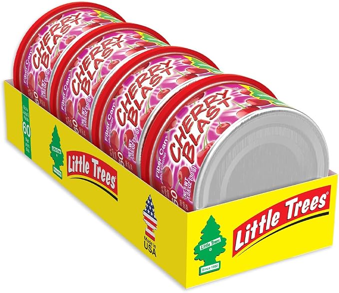 LITTLE TREES Car Air Freshener | Fiber Can Provides Long Lasting Scent for Auto or Home | Recycled Fiber | Cherry Blast, 4 Air Fresheners
