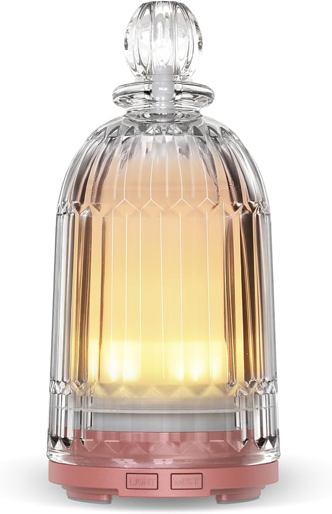 Glass Essential Oil Diffuser, Small Cool Mist Humidifier Glass Cover & Plastic Reservoir with 7 Color LED Lights, Auto Shut-Off for Home, Office, Spa 120ml(Copper Bottom)
