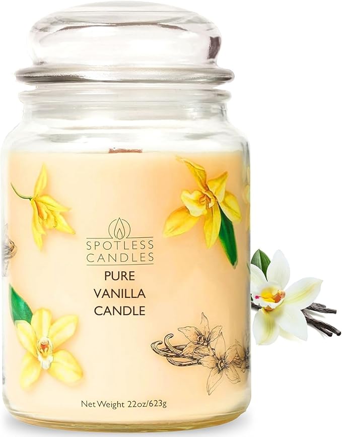 Vanilla Candle 22oz: 130 Hour Burn, Large Jar Scented Soy Wax Candle, Wooden Wick, Warm Vanilla Sugar, Luxury Gift Box, Home Decor by Spotless Candles