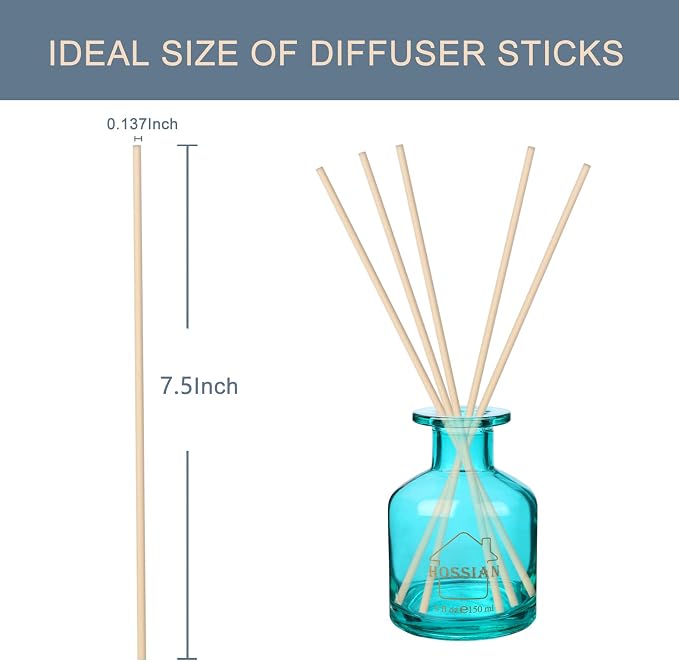 HOSSIAN 50PCS Reed Diffuser Sticks - Reed diffusers-Reed Sticks -Diffuser Glass Bottles-Diffuser Refills- Natural Rattan Wood Replacement for Aroma Fragrance (7.5"*3.5mm Primary Color)