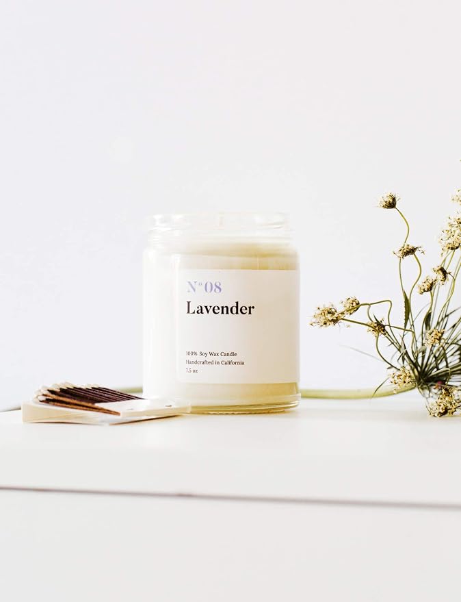 Mia's Co Lavender Scented Candle, Handmade with Natural Soy Wax and Cotton Wicks, 7.5 oz Minimalist Aromatherapy Candle for Home, Long Lasting Burning for Stress Relief, Candle Gift for Women