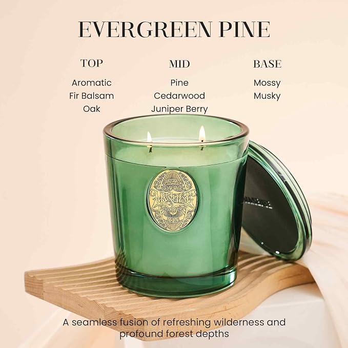 M&SENSE Large Two-Wick Soy Holiday Candle | Evergreen Pine & Emerald Green | 19.8 oz, 120H Burn Time | Luxury Scented Candle for Relaxation, Gifting, Home Décor | Ideal for Bedroom, Party
