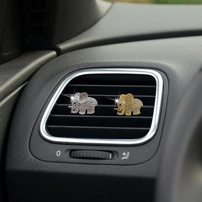 Tznyly Car Decor Car Fresheners For Women Bling Car accessory Car Air Outlet decor Bling Car accessory For Women Car Aromatherapy Car Air Vent Clip Charm Car air freshener Set of 2 elephants