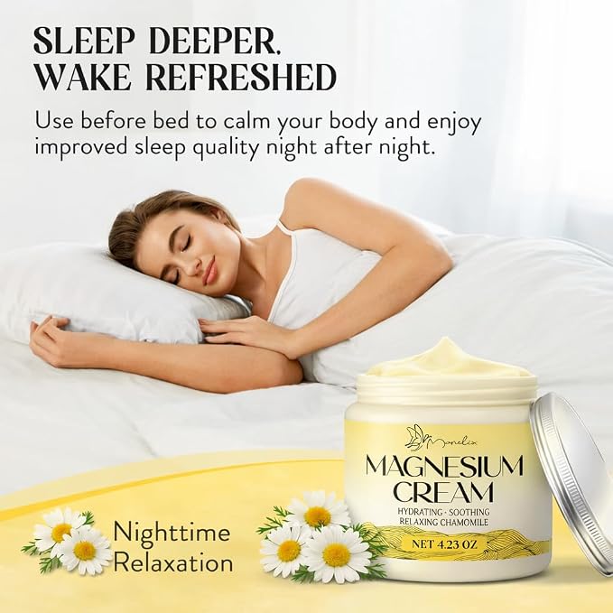 Magnesium Cream for Sleep - Topical Magnesium for Women, Muscle Relaxation, Calm, Moisturizing with Coconut Oil, Shea Butter & Hyaluronic Acid, 4.23 OZ, Safe for Kids (4.23 Ounce, Chamomile)