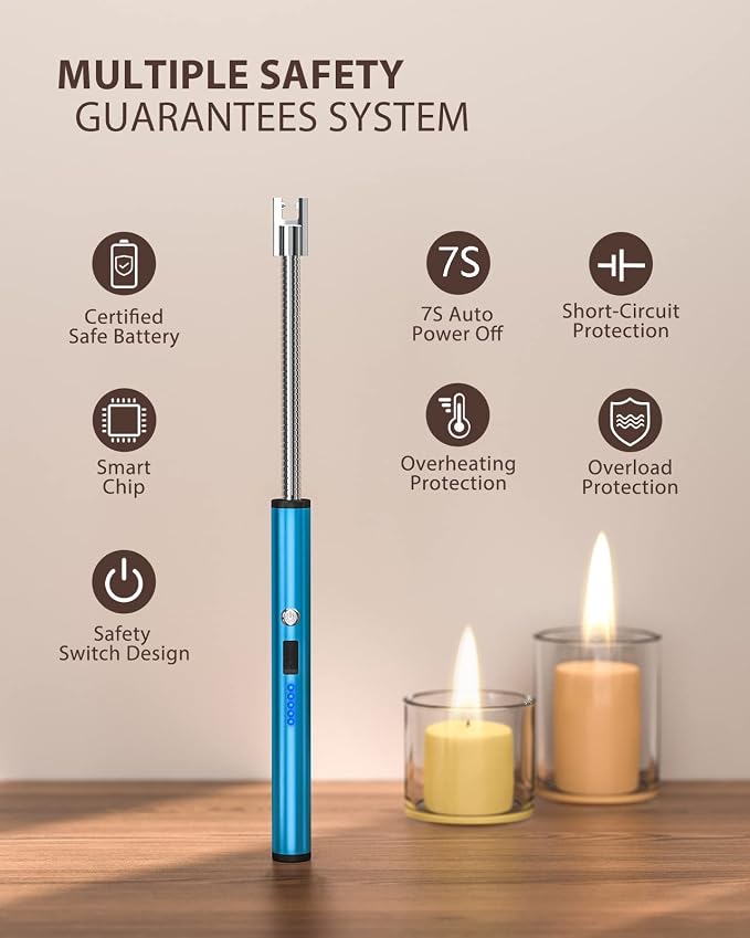 RONXS Lighter Electric Lighter Rechargeable Arc Type C Candle Lighters with LED Battery Display, Flexible Neck Windproof Flameless Plasma Long Lighters for Candle BBQ Camping (Red&Blue)