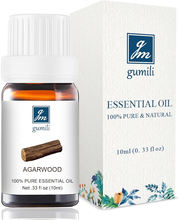 GM Gumili Agarwood Essential Oil - Pure Organic Oud Oil for Aromatherapy, Diffusers, Spray, Skin & Hair Care, Massage, DIY Candles & Soap, Perfume - 10mL