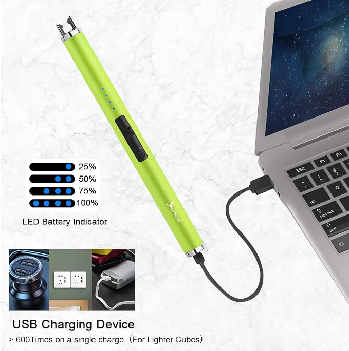 SUPRUS Fluorescent Lighter Glows in The Dark USB Lighter Rechargeable Windproof Pocket Size for Candle Cooking BBQ in Party