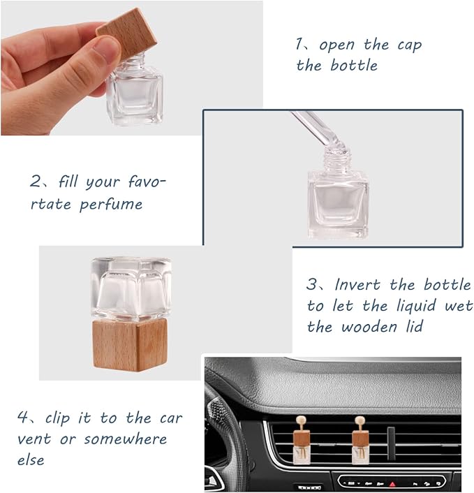 12 Pack Empty Car Air Freshener Perfume Clip Glass Essential Oil Diffuser Bottle Aromatherapy Fragrance Diffuser Vent Outlet Ornament Decor