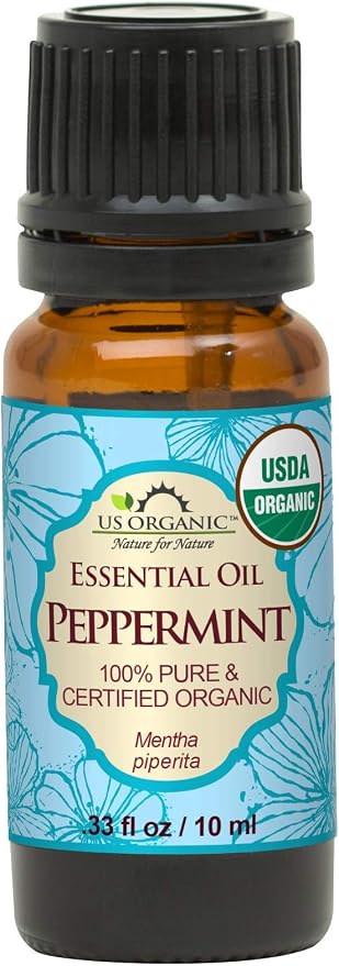 US Organic 100% Pure Peppermint Essential Oil - USDA Certified Organic - 10 ml - w/Improved caps and droppers (More Size Variations Available)