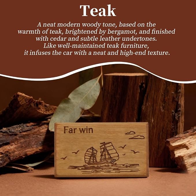Car Air Freshener -Original pattern designer-Car Odor Eliminator - Long Lasting Scent -Essential Oils-Applicable to cars, drawers, wardrobes, and various scenarios- (Teak-3 Pack -NO CLIP INCLUDED)