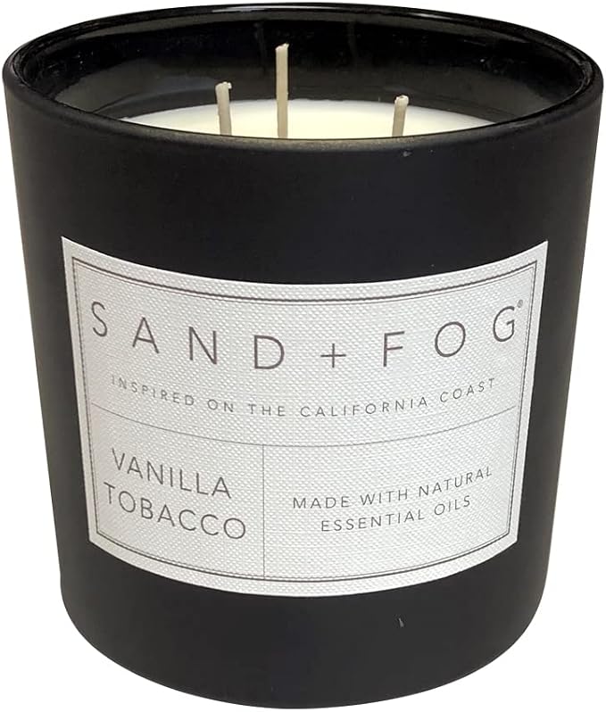 Sand + Fog Scented Candles - Vanilla Tobacco - Additional Scents and Sizes - 3 Wicks 100% Cotton Lead-Free - Luxury Air Freshening Jar Candles - Perfect Home Decor - 21 oz