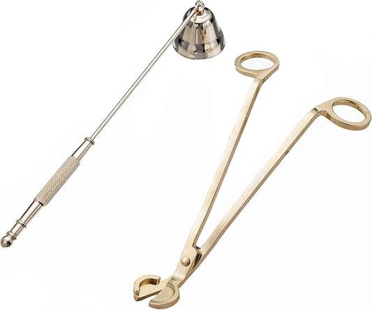 Large Size Candle Wick Trimmer and Candle Snuffer Set with Long Handle,Polished Stainless Steel Wick Scissor Cutter - Flame Extinguisher Horn Cover Design for Candle Lovers Festival