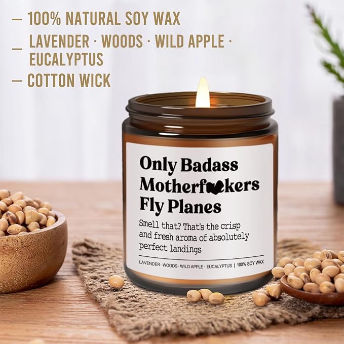 Pilot Gifts for Men, Women Lavender Wood Wild Apple Eucalyptus Candle 9OZ, Flight School Birthday, Christmas, Aviation Gifts for Pilots, Student, Funny Airplane Gift for Dad, Boyfriend, New Aviator
