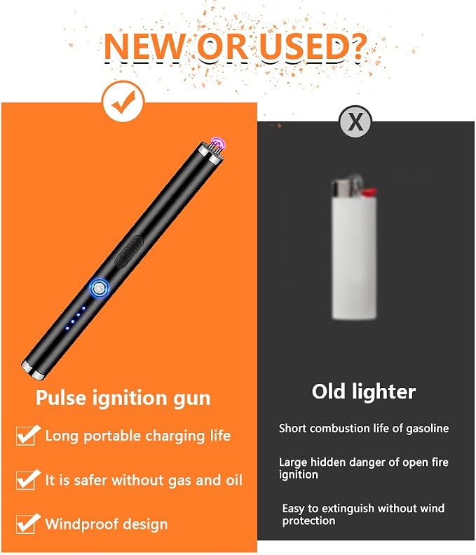 Candle Lighter Rechargeable Plasma Flameless USB Lighter with Safety Lock Dual Arc LED Display for BBQs Grill Kitchen Camping (Black)