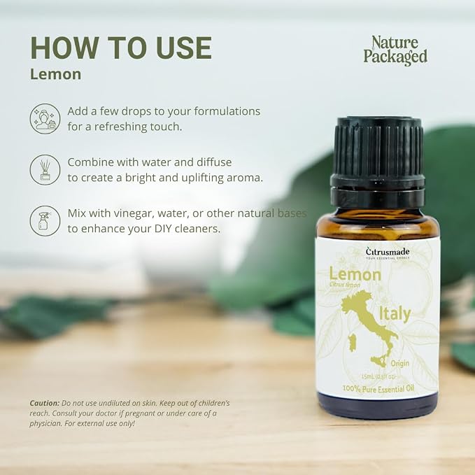 Lemon Essential Oil - Direct from Citrusmade Southern Italy - Cold Pressed - Aceite de Limón for Aromatherapy, Massage, Diffuser, DIY Candle and Soap Making - 2lbs