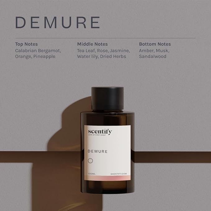 Scentify Demure Aroma Oil Refill for Diffusers – Fresh Citrus & Soft Floral Scent with Musk & Sandalwood – Luxury Aromatherapy Fragrance Oil 100ml / 3.38oz