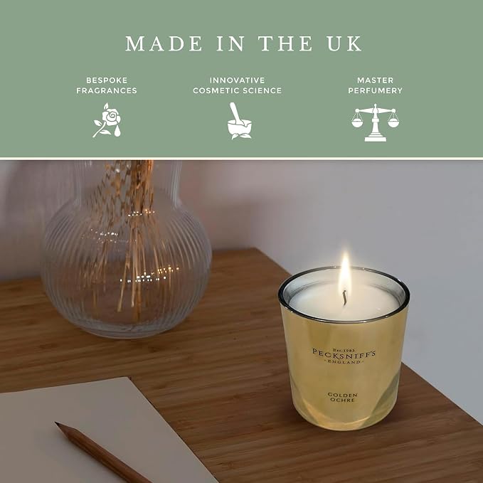 Pecksniffs Golden Ochre Scented Candle - Luxurious Honey & Amber Aroma, 180g/6.34 oz - Perfect for Relaxation & Elegant Atmospheres