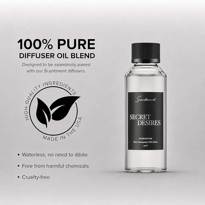 Scentiment Secret Desires Diffuser Oil - Premium Hotel Scent with Notes of Peony, Pomegranate & White Woods Home Scent, Hotel Fragrance Oil Diffuser Refill - 4.06 fl oz (120 mL)