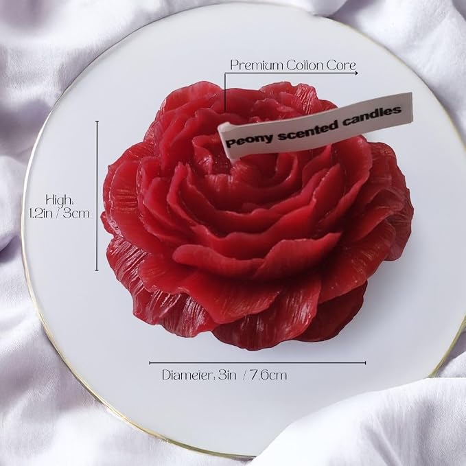 Peony Flower Shaped Candle with Scent, Soy Wax Blend Aromatherapy Candle, Gift Candle, Gifts for Women, Candles for spa, Stress Relief, Meditation, Wedding, Home Decor, Relaxing Atmosphere, (Red)