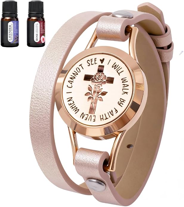 A&K Collections 18K Gold Mothers Day Easter Basket Stuffers for Her Rose Gold Plated Cross Aromatherapy Bracelet – Teen Girl Gifts Trendy Stuff, Essential Oil Lavender & Rose Diffuser Christian Jewelry for Women