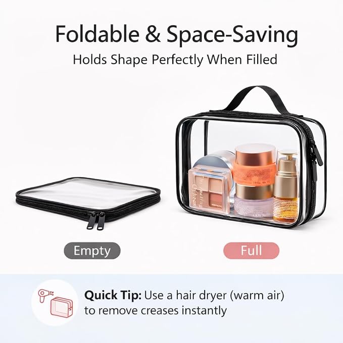 PACKISM Clear Makeup Bag Combo Pack, 1 TSA Approved Medium & Large for Checked Luggage, Clear Toiletry Bag with Handle, Water-resistant Travel Essentials Organizer, Elegant Black