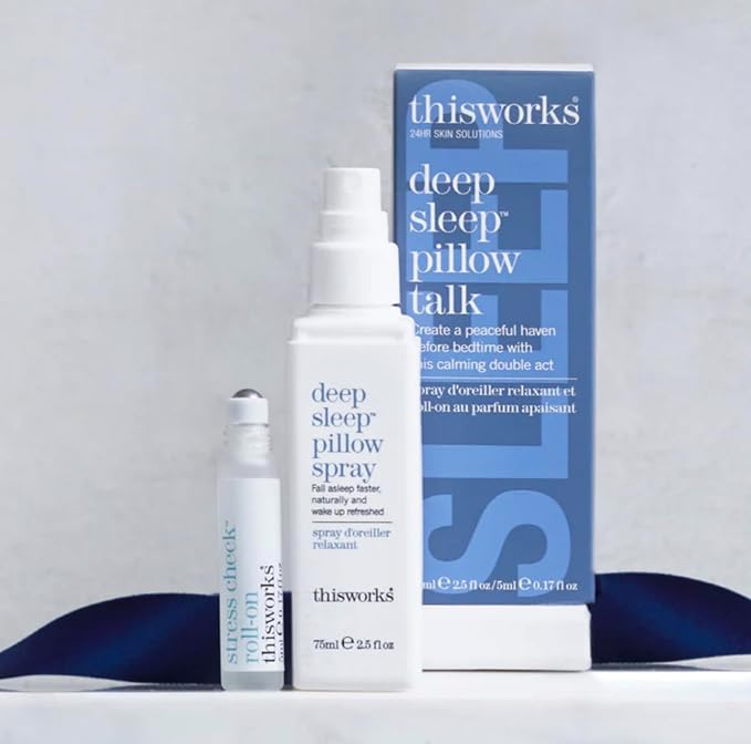 This Works Deep Sleep Pillow Talk Set – Natural Sleep Remedy Duo with Lavender, Camomile & Vetivert – 75ml Pillow Spray & 5ml Stress-Check Roll-On ($42 Value Set)