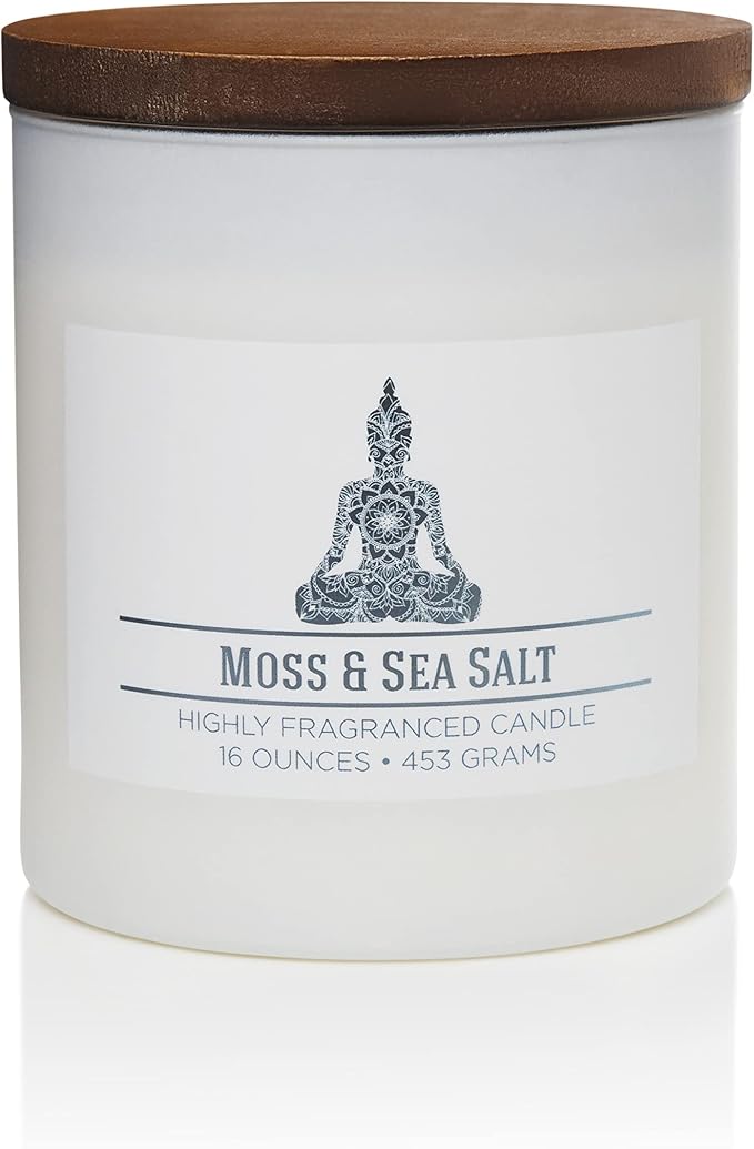 Carolina Moss & Sea Salt Scented Candle, 16 oz Wellness Relaxing Aromatherapy Candle, 2 Wick White Jar Soy Blend Wax, Candles for Home, 60H Burn - Made in The USA