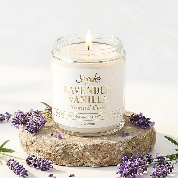 Vanilla Lavender Scented Candle 7oz Soy Wax Jar Candle Long Burning Aromatherapy Candle for Home Bedroom Gift for Women Men Housewarming New Home Gift