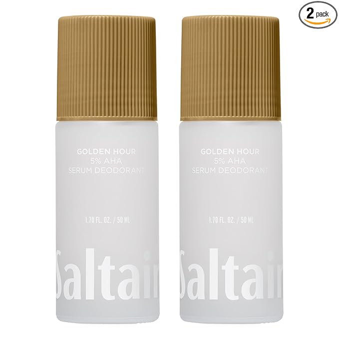 Saltair Serum Deodorant 2 Pack – 5% AHA – Aluminum-Free Odor Control for Women & Men – Mandelic Acid Deodorant with Lactic Acid – Golden Hour Scent – 2x 1.7oz Travel Roll On