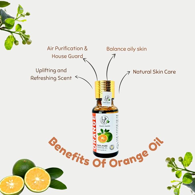 Hami’s Garden Orange Essential Oil – 0.68 fl Oz/20 mL – 100% Pure and Natural – Premium Grade with Glass Dropper - for Diffusers, Skin Care, Home Care, Soap Making