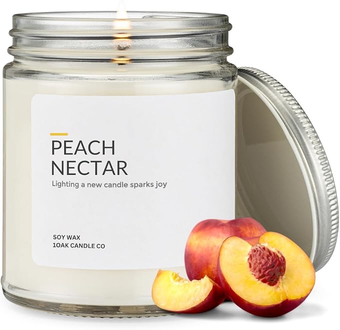 1OAK Peach Candle - Soy Wax Scented Candles (Peach Nectar) - Soy Candles for Home Scented - Long Burning Candle Premium - Hand-Poured (7oz.)