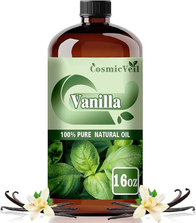 Vanilla Essential Oil Vanilla Oil for Aroma Diffuser,Humidifier,Home Fragrance,Cleaning,Body Care,Massage,Yoga,DIY Candle,DIY Soap CosmicVeil（Vanilla，16 Fl Oz (Pack of 1)）