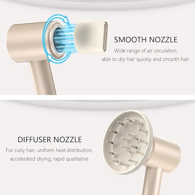 Hair Dryer, High Speed Ionic Blow Dryer, 160000 RPM, Low Noise,5X-Fast Drying, 2 Billion Negative Ions, Compact Blow Dryer with Magnetic Diffuser for Faster Drying All Hair Types(Iridescent)