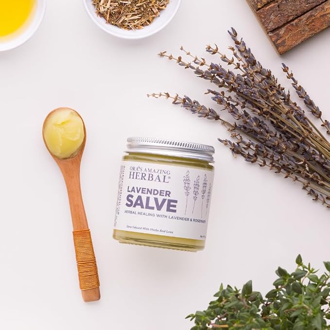 Ora's Amazing Herbal Lavender Salve Ointment, Sleep Balm, Lavender Essential Oil, Aromatherapy for Relaxation Anxiety Relief & Massage, Dry Skin Hand Repair Cream Calendula Coconut Oil, 4 oz