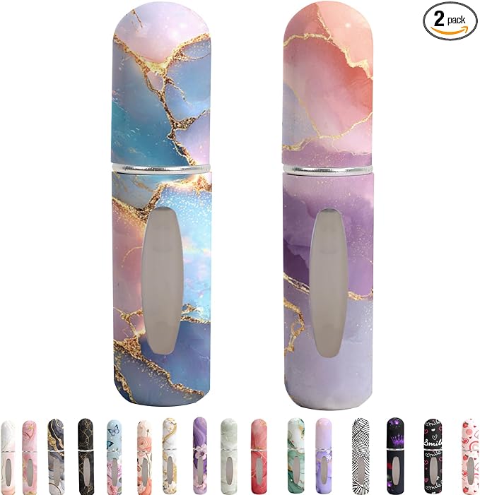 5ml Perfume Atomiser Refillable Bottles Portable Mini Spray Travel Bottle Easy to Refill Empty Atomizer Bottle for Purse Handbag Pocket Luggage,Bright Color (Purple pink marble)