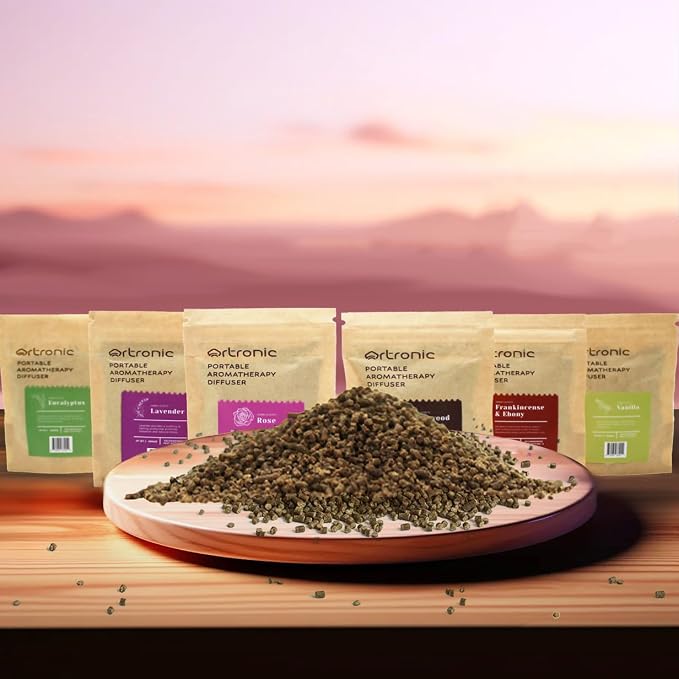 Aroma Diffuser-Compatible Scent Granule Starter Kit: Lavender, Eucalyptus, Frankincense,Vanilla, Rose, Oud,Refills for Orbby Incense Burner (6g)