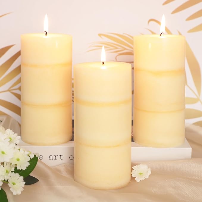 3x6 Inches Jasmine Scented Pillar Candles Ivory White Hand-Poured Long Burning Aromatherapy Candle for Home Scented Stress Relief Meditation Wedding Bar Table Centerpiece Decoration, 3 Pack