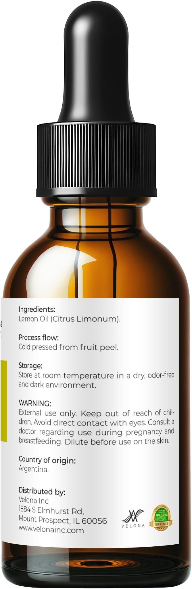 Lemon Essential Oil by Velona - 1 Fl Oz | Therapeutic Grade | for Aromatherapy Diffuser, Massage, Skincare, Haircare, Soapmaking | Undiluted