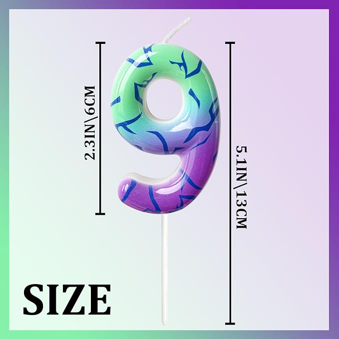 Number 9 Birthday Candle for Cake – Purple Green Gradient Number Candle with Mystic Rune Pattern, Decorative Cake Topper for Anniversary & Celebration