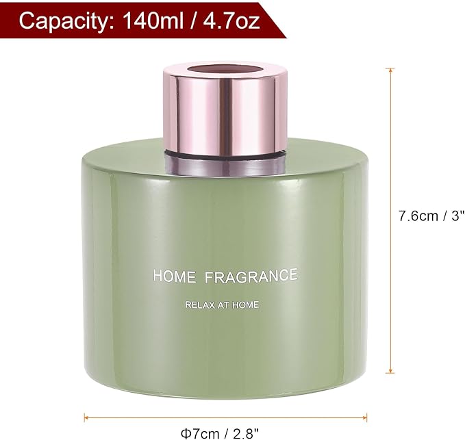 HARFINGTON Empty Glass Diffuser Bottle 140ml/4.7oz Refillable Fragrance Accessories Aromatherapy Jar Container for Replacement Reed Diffuser DIY Home Bathroom Green with Gold Tone Cap