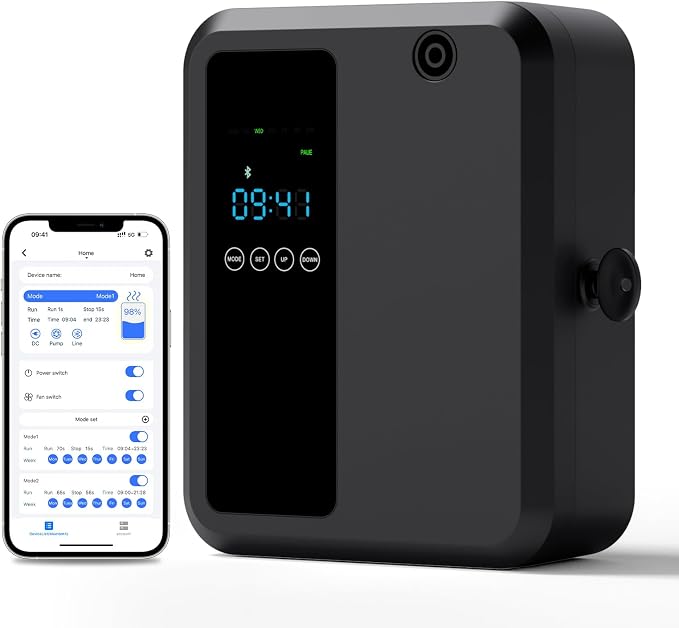 Waterless Essential Oil Diffuser 500ml, Bluetooth APP Control Cold Air Scent Machine, Wall Mounted Large Room Diffuser, 2000 sq ft Coverage, Black